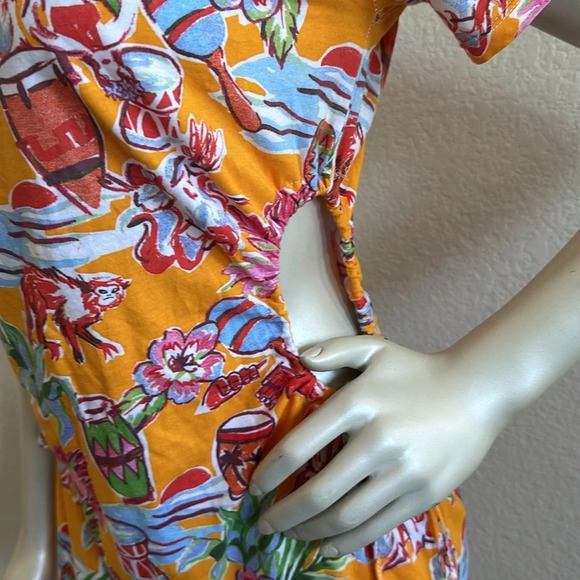 ZARA Orange Tropical Print Side Cutout Mini Dress - Picture 7 of 9
